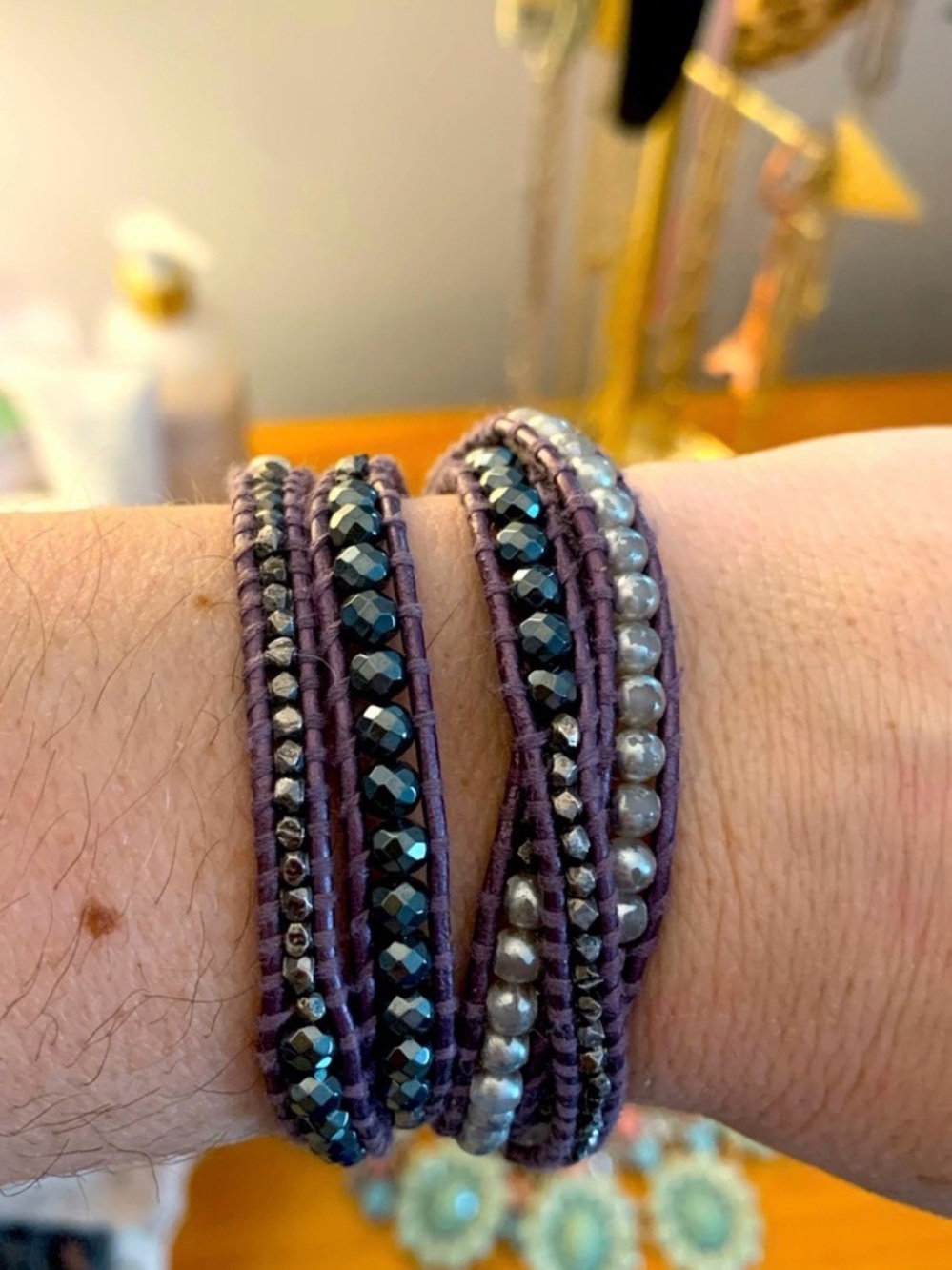 Chan Luu Purple Wrap Bracelet with Black and Silver Beads